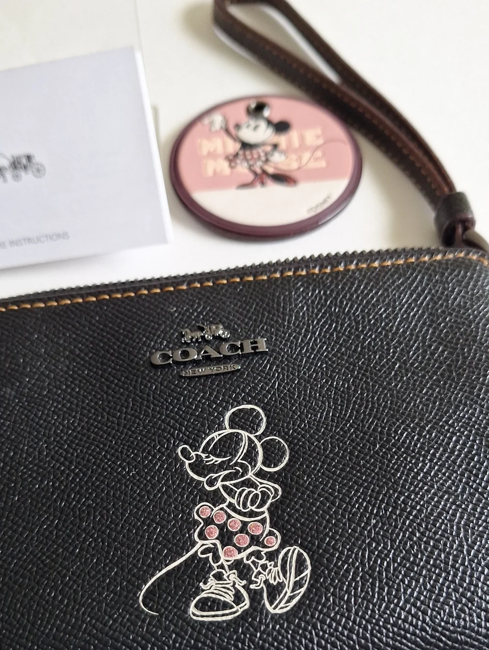 Coach Minnie Mouse Black Leather Wristlet
